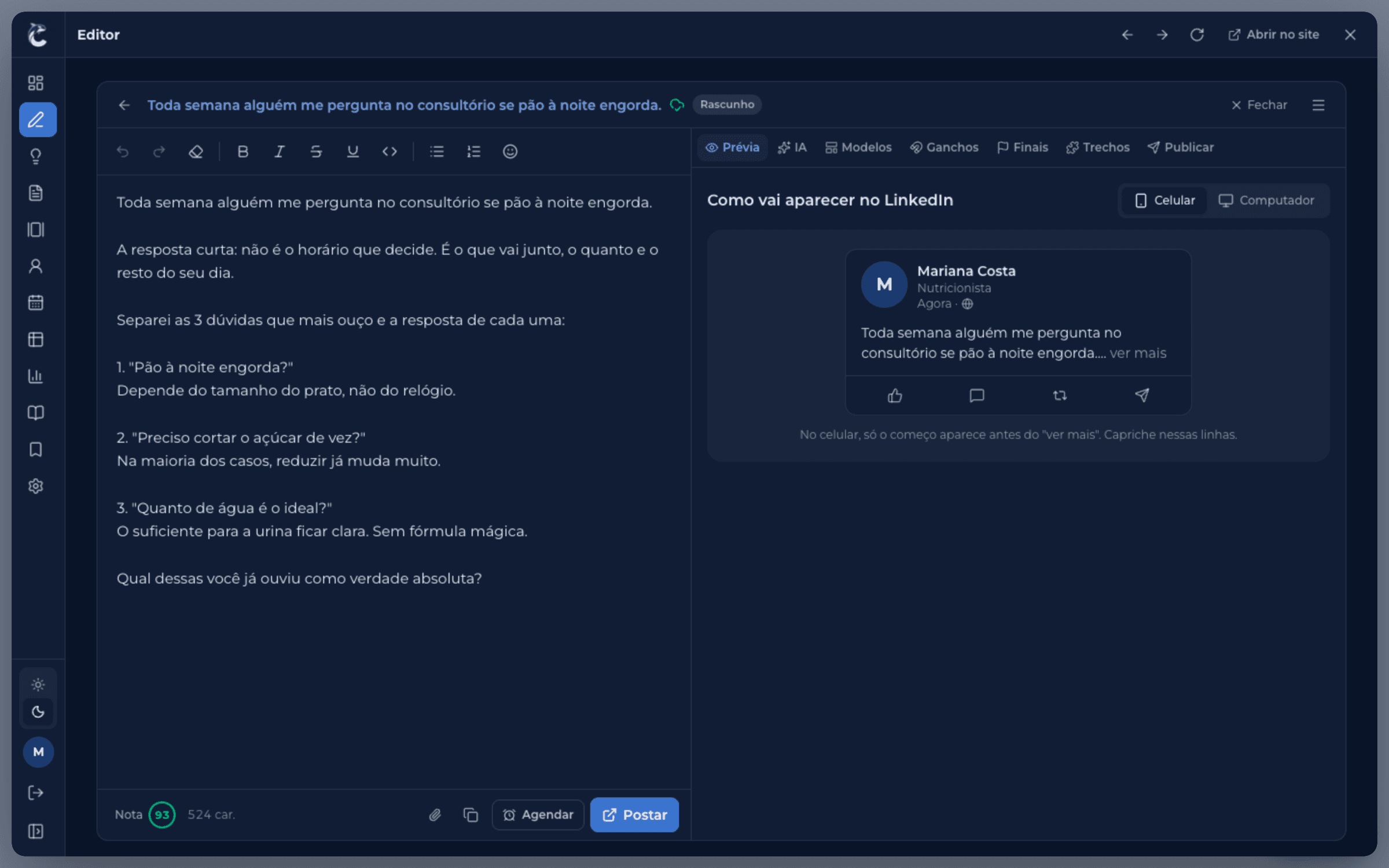 A ORCA aberta por cima do LinkedIn pela extensão do Chrome
