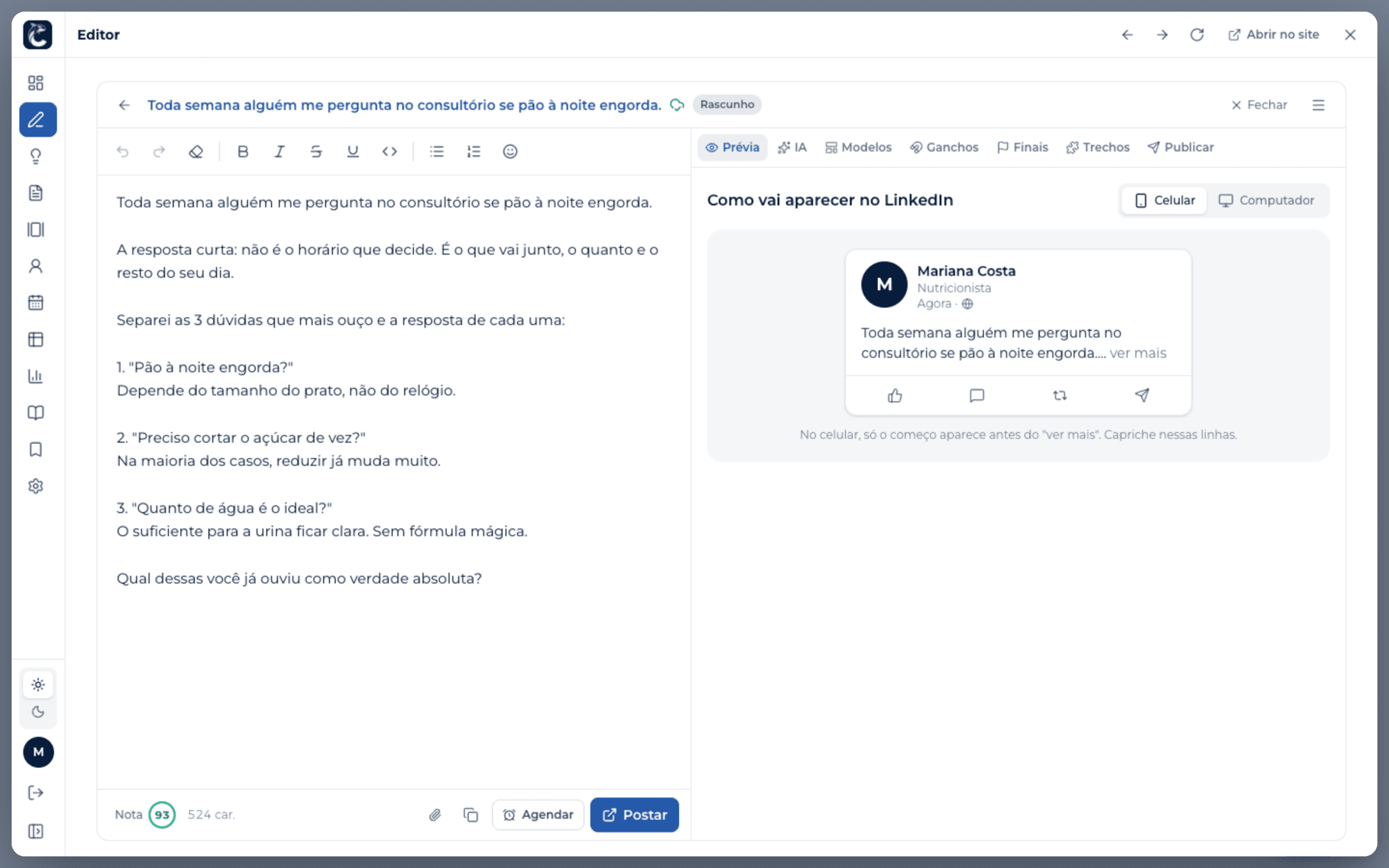 A ORCA aberta por cima do LinkedIn pela extensão do Chrome