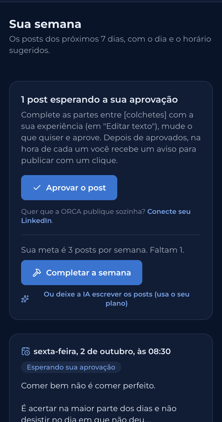 Semana de posts pronta para aprovar
