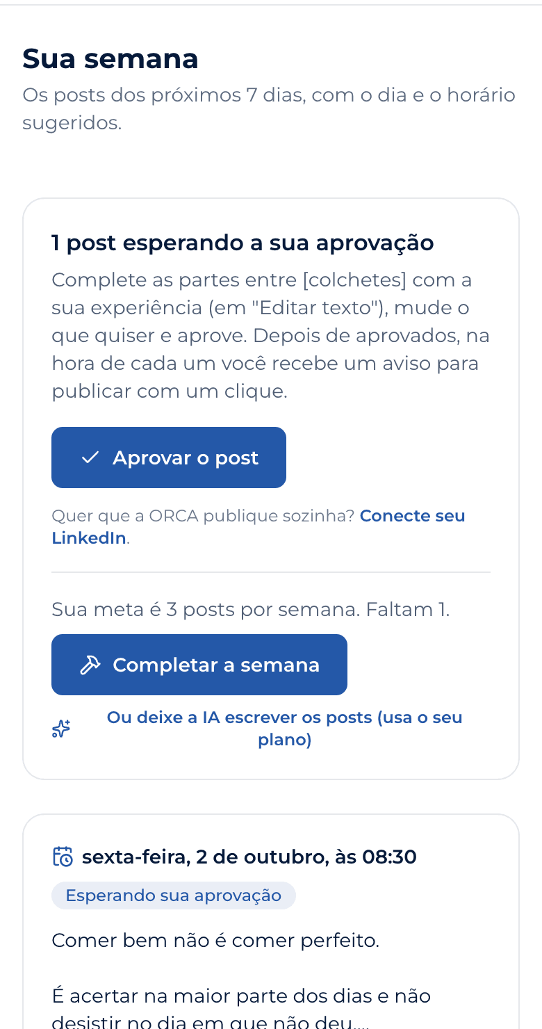 Semana de posts pronta para aprovar